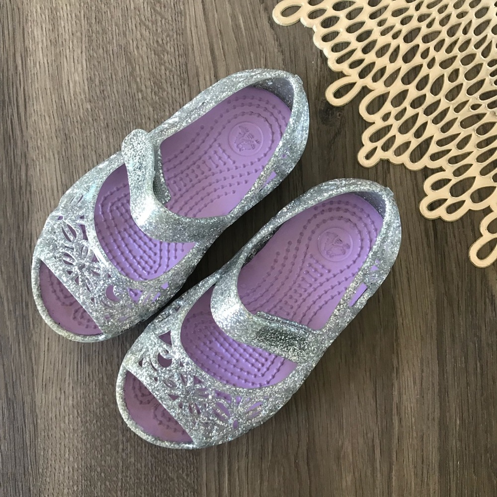 Toddler & Girls Silver Sparkly Crocs